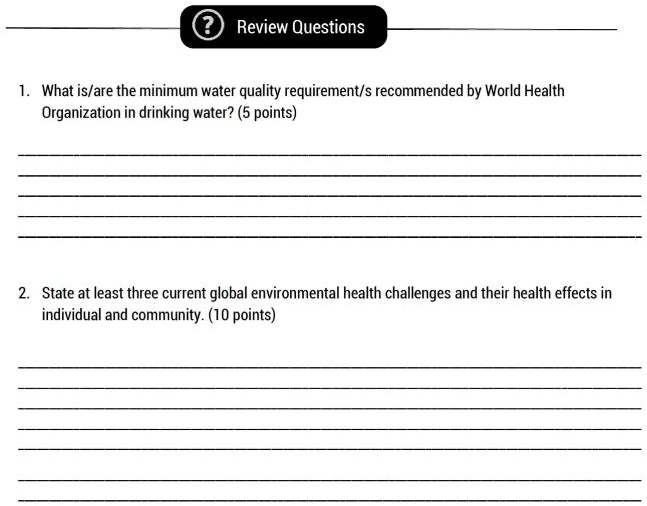 SOLVED Review Questions What is/are the minimum water quality