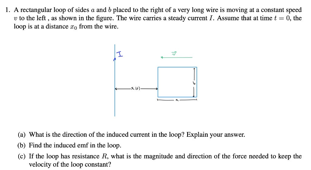 SOLVED: 1. A rectangular loop of sides a and b placed to the right of a ...