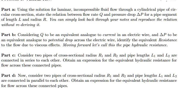 part a using the solution for laminar incompressible fluid flow through ...