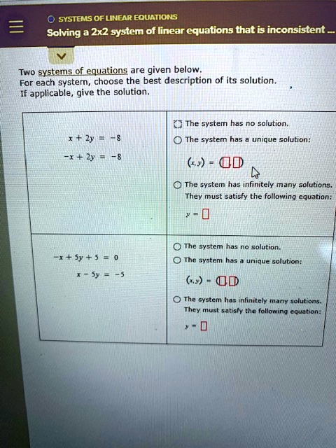SOLVED: Systems of Linear Equations: Solving 2x2 system of linear ...
