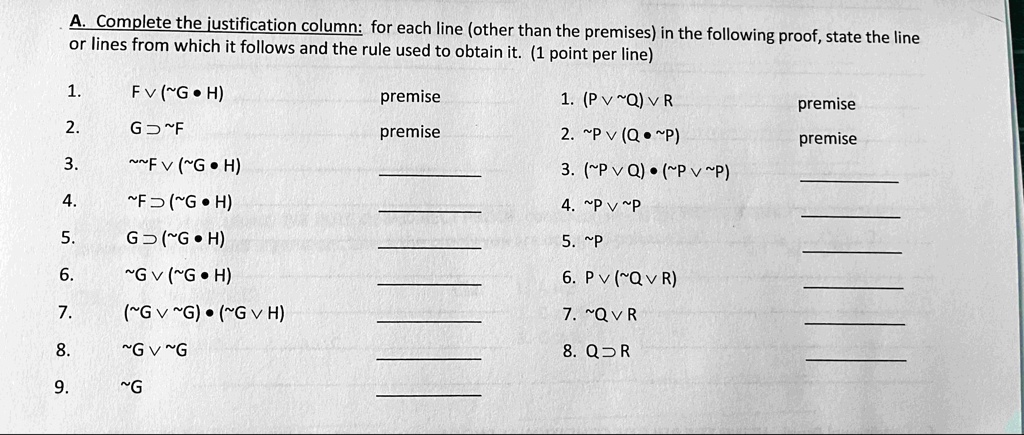 a complete the justification column for each line other than the ...