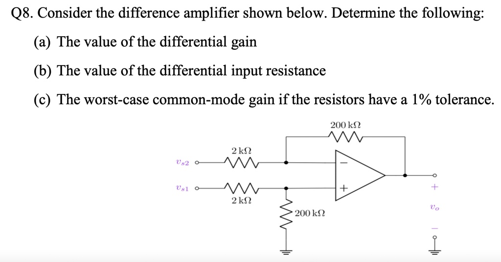 SOLVED Q8. Consider the difference amplifier shown below. Determine