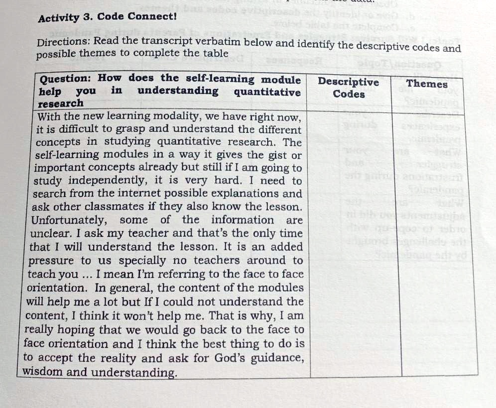 activity 3 code connectdirections read the transcript verbatim below ...
