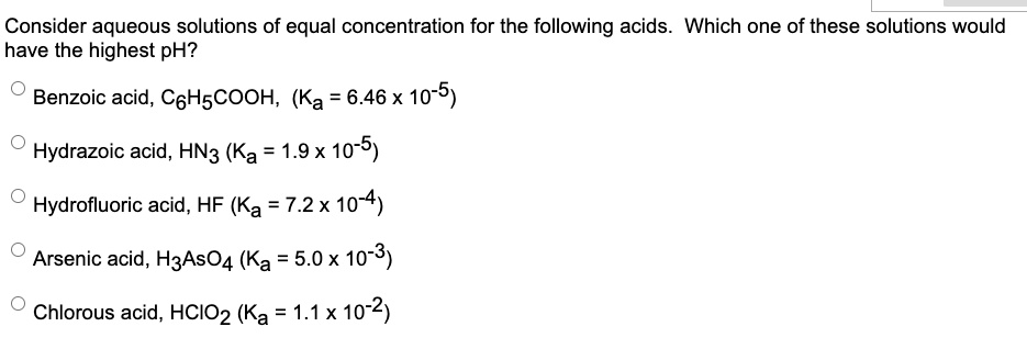 Solved Consider Aqueous Solutions Of Equal Concentration For The