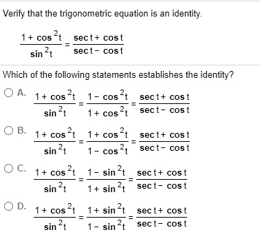 SOLVED: Verify that the trigonometric equation an identity. cos sin 2t ...