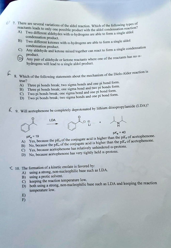 SOLVED: There are several variations of the aldol reaction. Which of ...