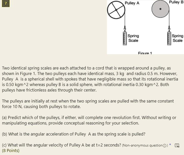 SOLVED Pulley A Pulley B Spring Scale Spring Scale Figure Two