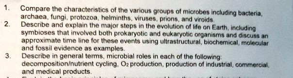 SOLVED: Compare the characteristics of the various groups of microbes ...
