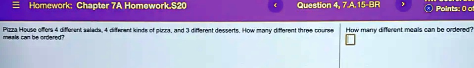 Pizza House offers 4 different salads, 4 different kinds of pizza, and 3 different desserts. How many different three course meals can be ordered?