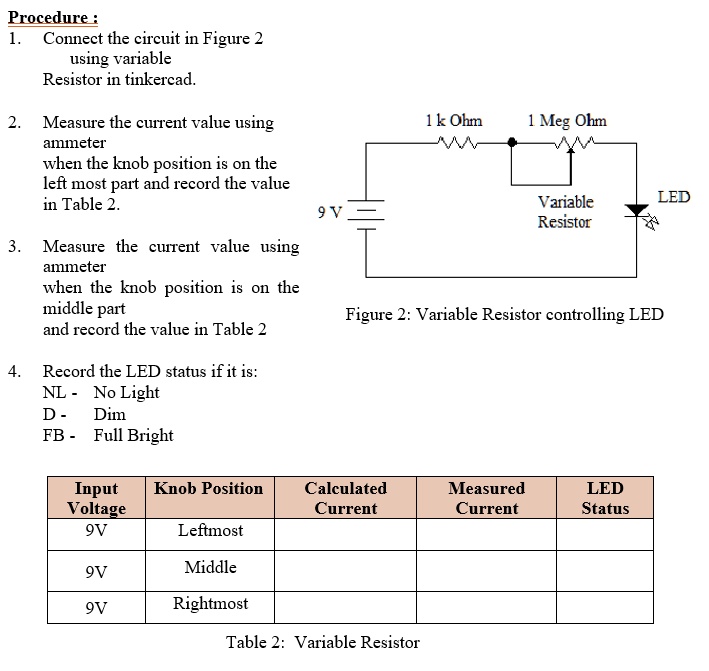 SOLVED Procedure 1. Connect the circuit in Figure 2 using variable