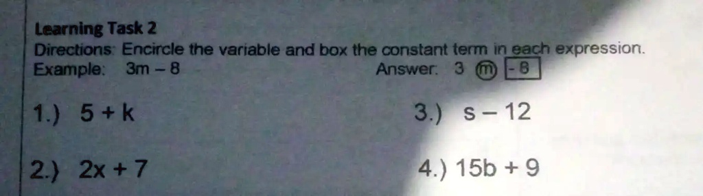 VIDEO solution: Learning Task 2 Directions Encircle Ihe variable and ...