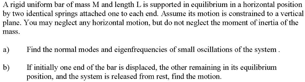 A rigid uniform bar of mass M and length L is supported in equilibrium ...