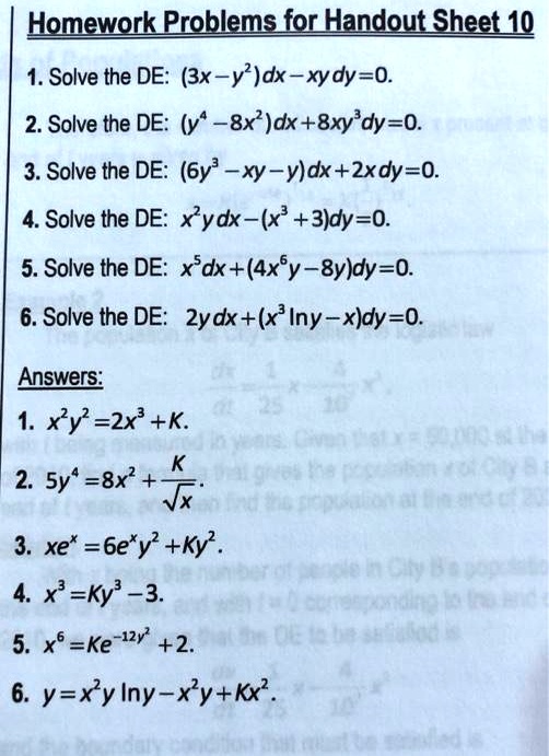 Solved Homework Problems For Handout Sheet 10 1 Solve The De 3x Y Dx Xydy 0 2 Solve The De Y 8x Dx 8xy Dy 0 3 Solve The De 6y Xy Y Dx 2xdy 0 4 Solve The De Xydx X 3 Dy 0 5 Solve