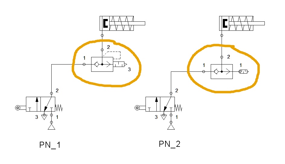 SOLVED 1. What is different from these two pneumatic circuits? Then