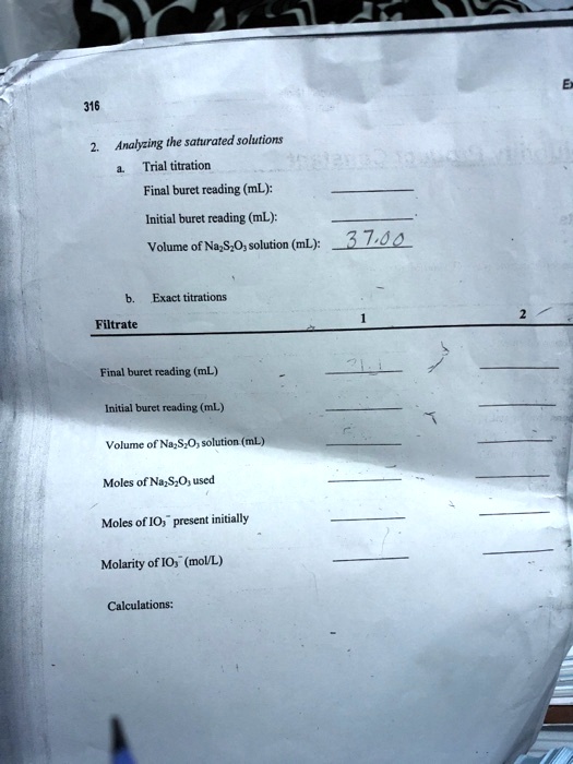 SOLVED Analyzing the saturated solutions Trial titration Final buret