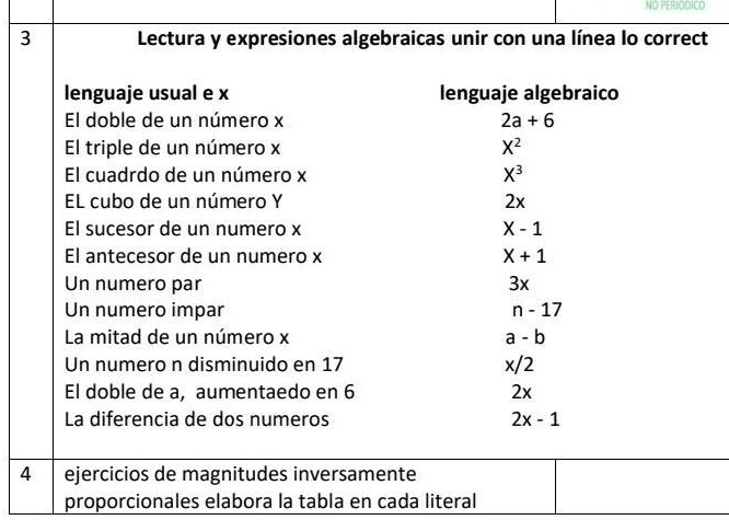 Lecturas Y Oraciones Algebraicas Unir Lo Correct Vo Feriooico Lectura Y ...