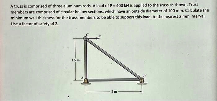 A truss is comprised of three aluminum rods. A load of P = 400 kN is ...