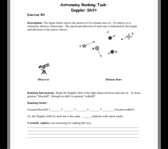 SOLVED: Astronomy Ranking Task: Doppler Shift Exercise #2 Description ...