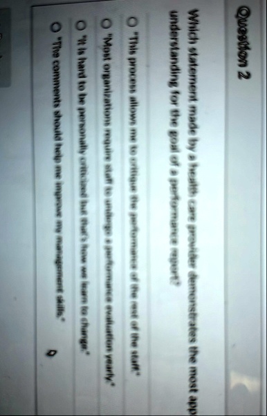 question 2 which statement made by a health care provider demonstrates the most appropriate understanding for the goal of a performance report o this process allows me to critique the perfor 85503