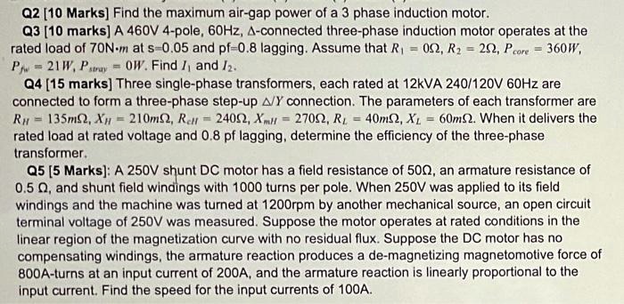 02 10 marks find the maximum air gap power of a 3 phase induction motor ...