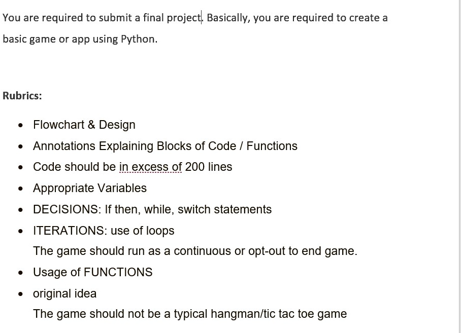 basic game or app using python rubrics flowchartdesign annotations ...