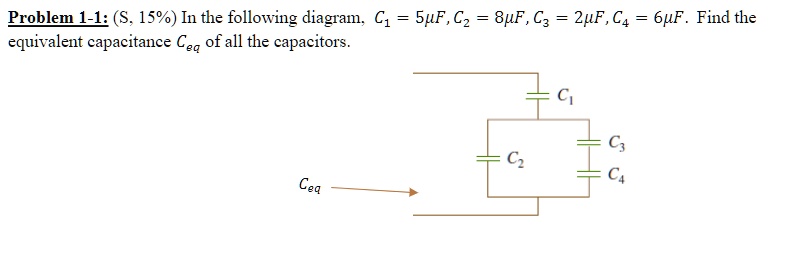 SOLVED: Problem 1-1: In the following diagram, C1 = 5F, C2 = 8F, C3 ...