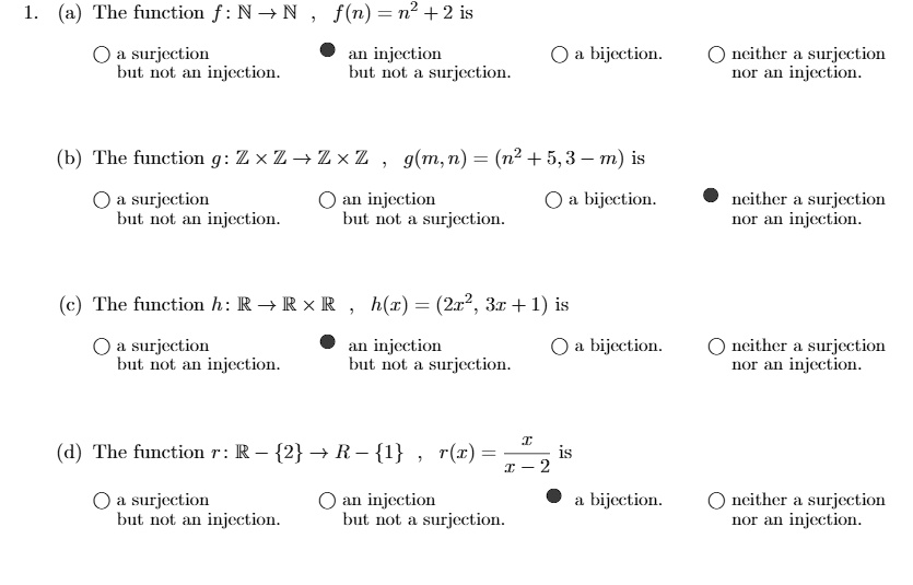 SOLVED The function f N N f(n) = n2 + 2 isNa surjection but not
