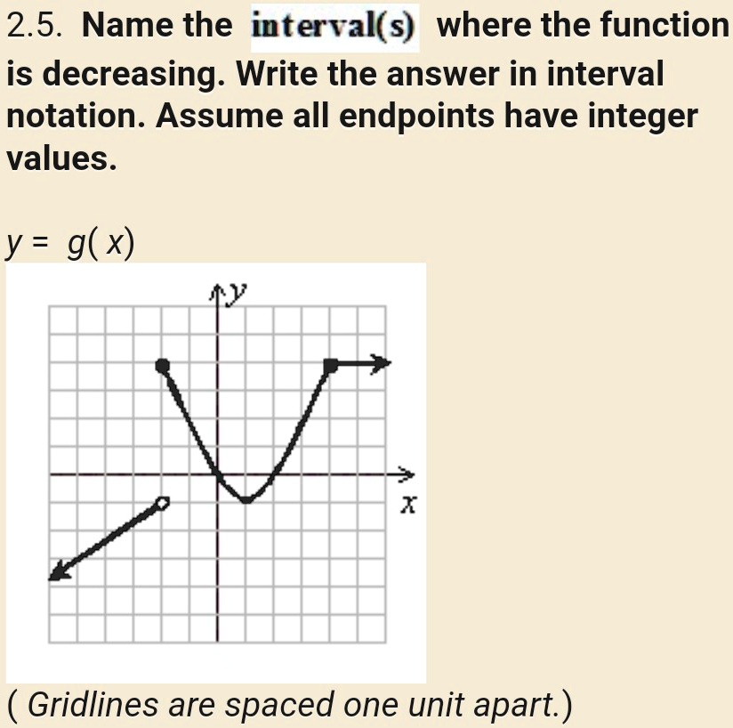 SOLVED: 2.5. Name the interval(s) where the function is decreasing ...
