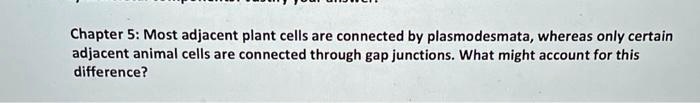 SOLVED: Chapter 5: Most adjacent plant cells are connected by ...