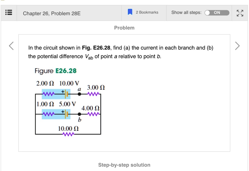 SOLVED: Chapter 26, Problem 28E 2 Bookmarks Show All Steps: ON Problem ...