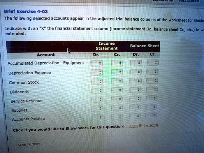 brief exercise4 03 the following selected accounts appear in the ...
