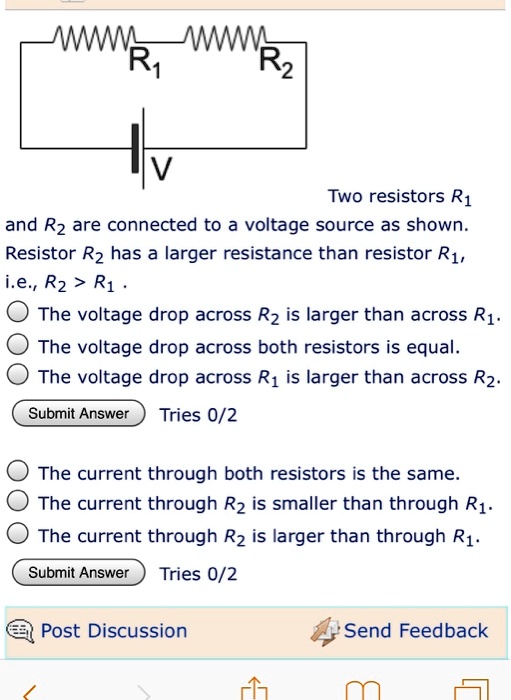 SOLVED W W R1 R2 Two resistors R1 and Rz are connected to a voltage