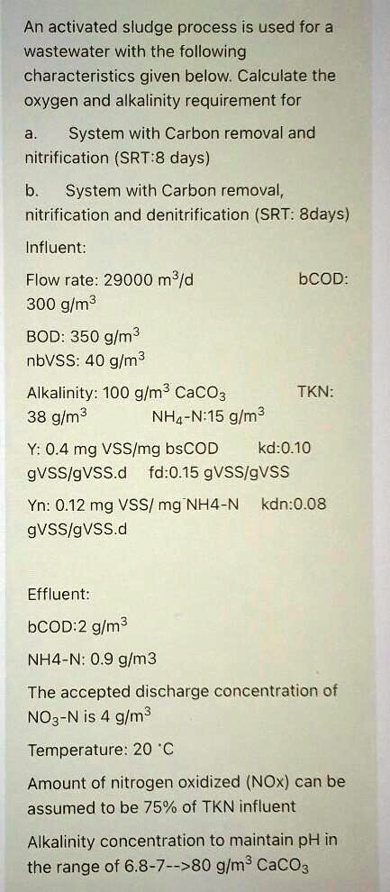 An activated sludge process is used for a wastewater with the following ...