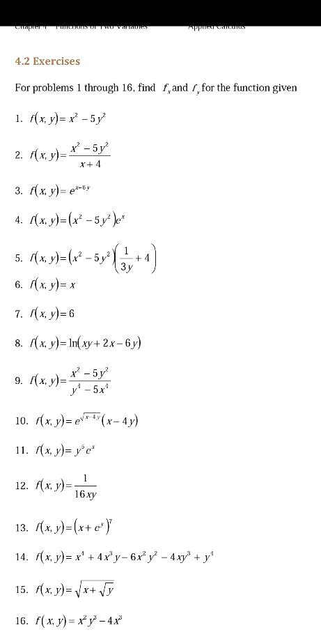 Solved 4 2 Exercises For Problems Through 16 Find And 0 For The Function Given Rxy X Sy 2 R Wy X 5y X 4 F Xy Ex 6 Xy X 5y Je Kxy Sy 3 4 Rxy X Rxy 6 R Xy
