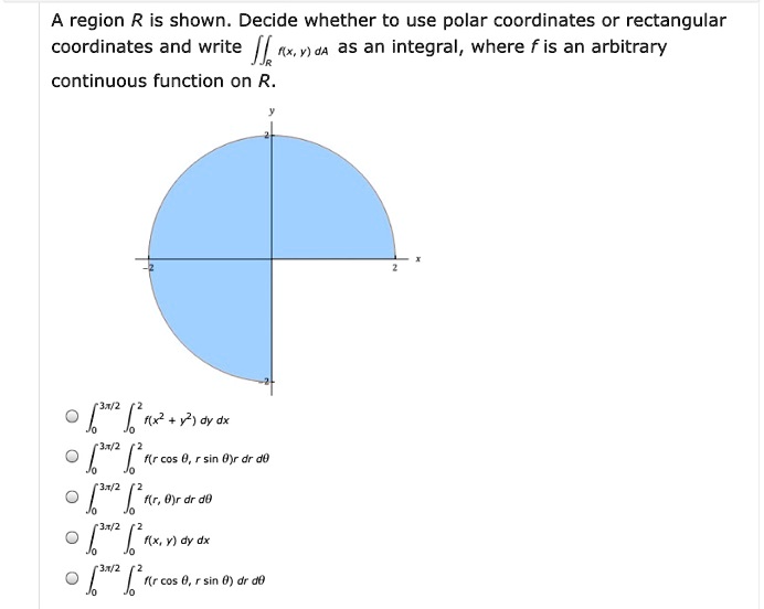 SOLVED: A region R is shown: Decide whether to use polar coordinates or ...