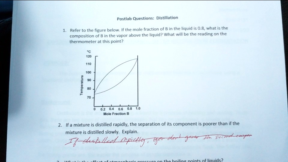 SOLVED Postlab Questions Distillation Refer to the figure below. If the mole fraction of B in