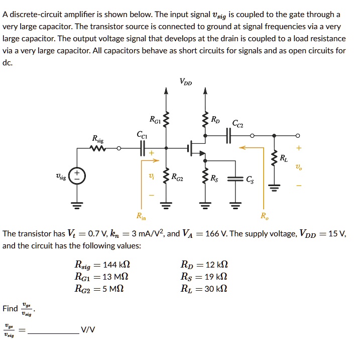 SOLVED: A discrete-circuit amplifier is shown below: The input signal ...