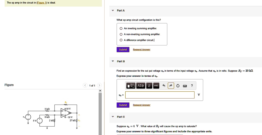 SOLVED: ' The op amp Ihe circud (Figue 1) is ideal. ParA What Op amp ...