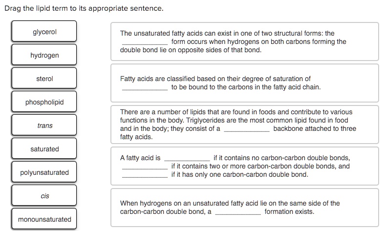 SOLVED: Drag the lipid term to its appropriate sentence. The ...