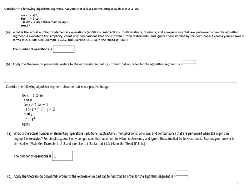 SOLVED: Consider the following algorithm segment. Assume that n is a ...