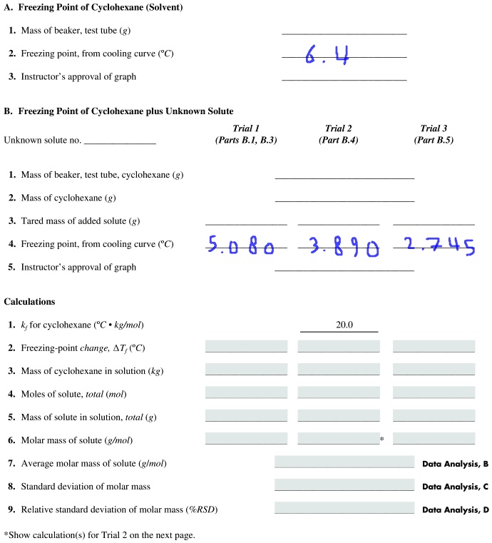 SOLVED Freezing Point of Cyclohexane (Solvent) Mass of beaker. test