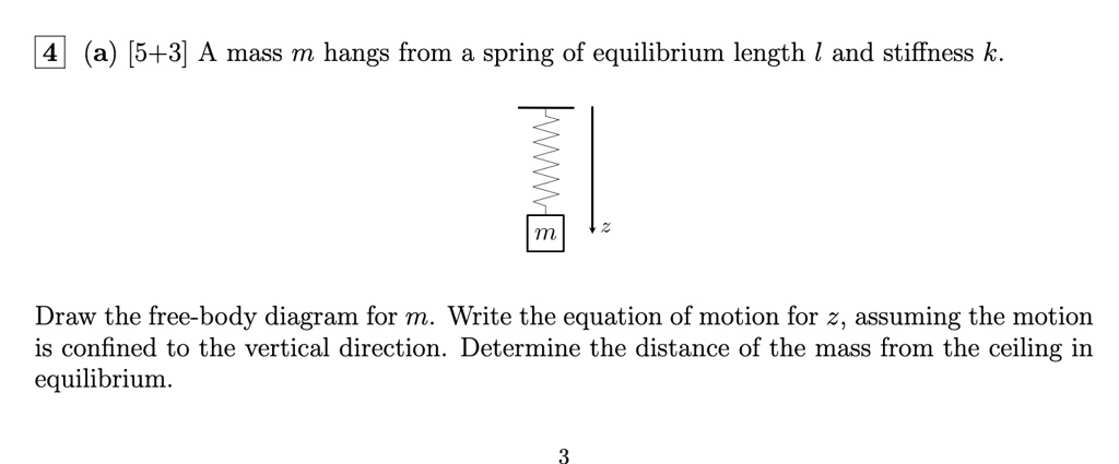 SOLVED: a) [5+3] mass m hangs from a spring of equilibrium length 1 and ...