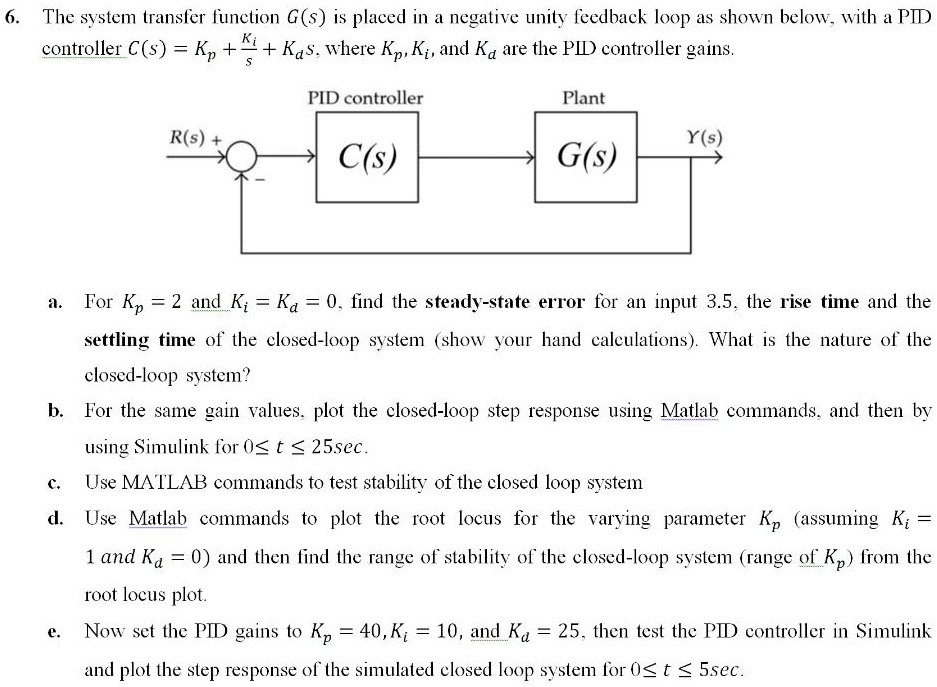 6. The system transfer function G(s) is placed in a negative unity ...