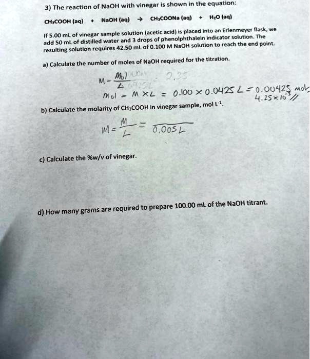 SOLVED The reaction of NaOH with vinegar is shown in the equation