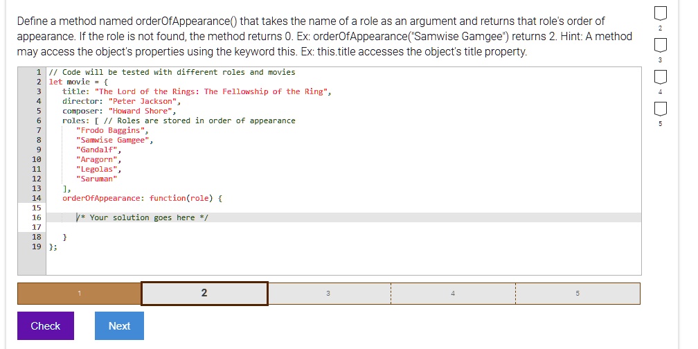 SOLVED: Text: JAVASCRIPT Define a method named orderOfAppearanceO that ...