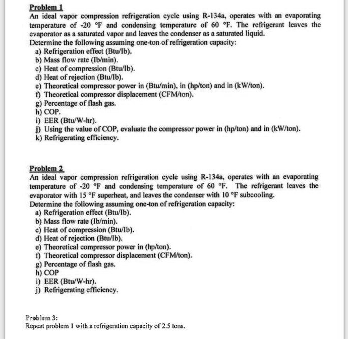 SOLVED Problem 1 An ideal vapor compression refrigeration cycle using