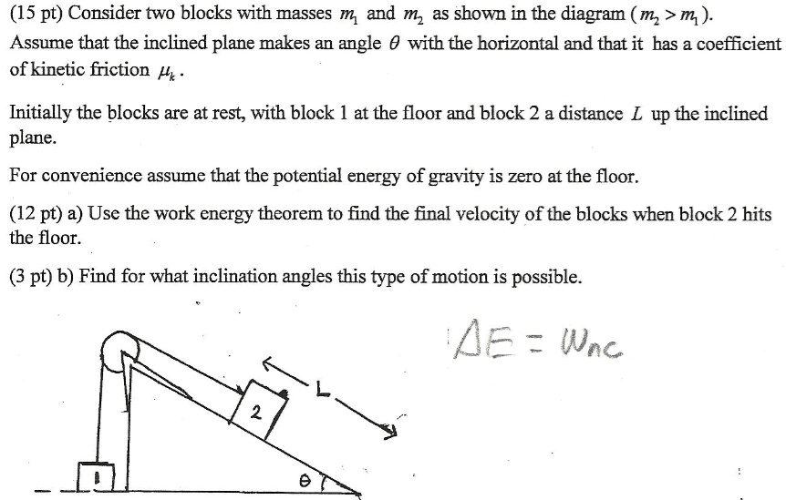(15 pt) Consider two blocks with masses m1 and m2 as shown in the ...