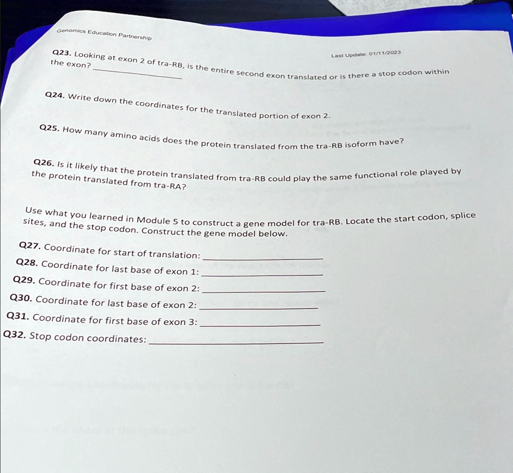 [GET ANSWER] Genomics Education Partnership Last Update: 01/11/2023 Q23 ...