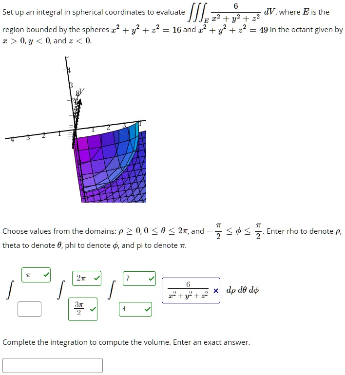 set up an integral in spherical oordinates to evaluate fii