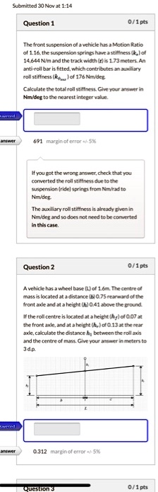 SOLVED: Submitted 30 Nov at 1:14 Question1 0/1pts The front suspension ...